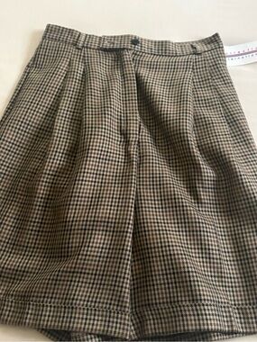 NWT Vintage Brown Houndstooth Pleated Shorts Dark Academia Sz 8